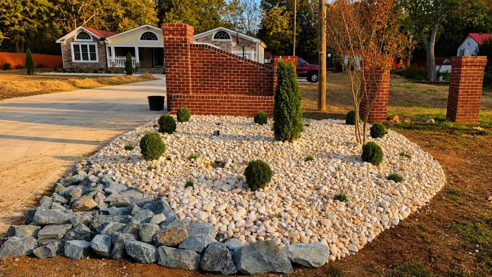 Decorative Rock & Boulder Bed: Landscaping · Hardscape Accents. Completed project by J & A Ground Maintenance.
